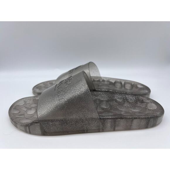 Coach Ulyssa Logo Transparent Slides Silver Glitter Jelly Slides Size 10B NEW - Picture 2 of 12